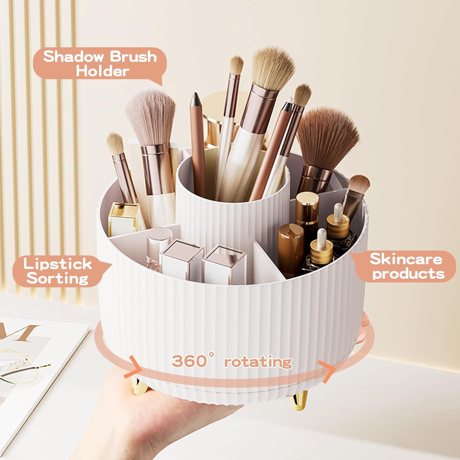360° Rotate Makeup Brush Holder Organizer, Makeup Organizers Countertop, Makeup organization and Skincare Storage for Vanity, Desktop, Bathroom (White) - Image 2