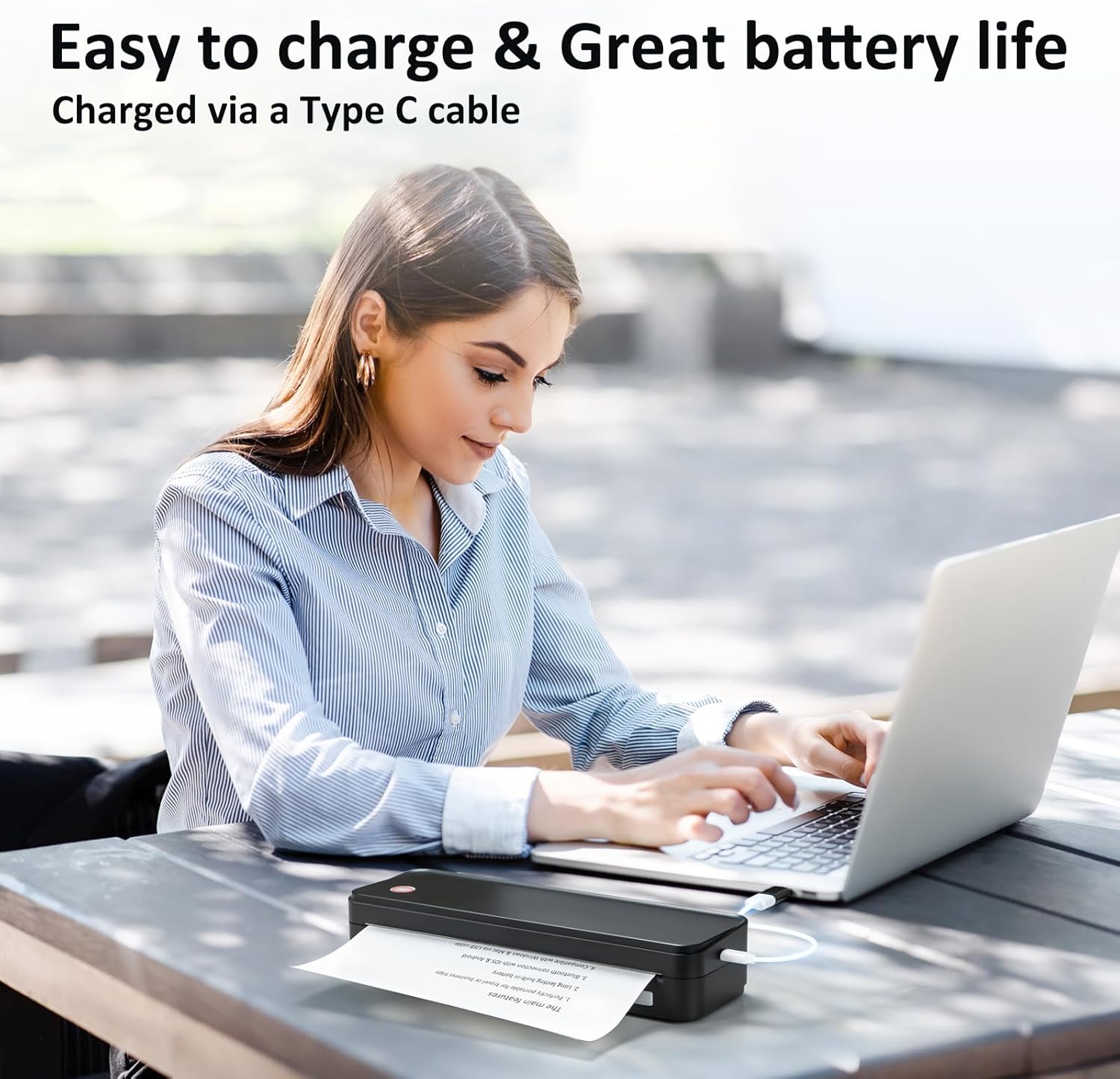 Inkless Portable Printer for Travel, Wireless Thermal Printer Supports 8.5 x 11 Inch Thermal Paper, Bluetooth Machine Includes Carry Case and 3 Rolls of Paper Kit, Black - Image 6