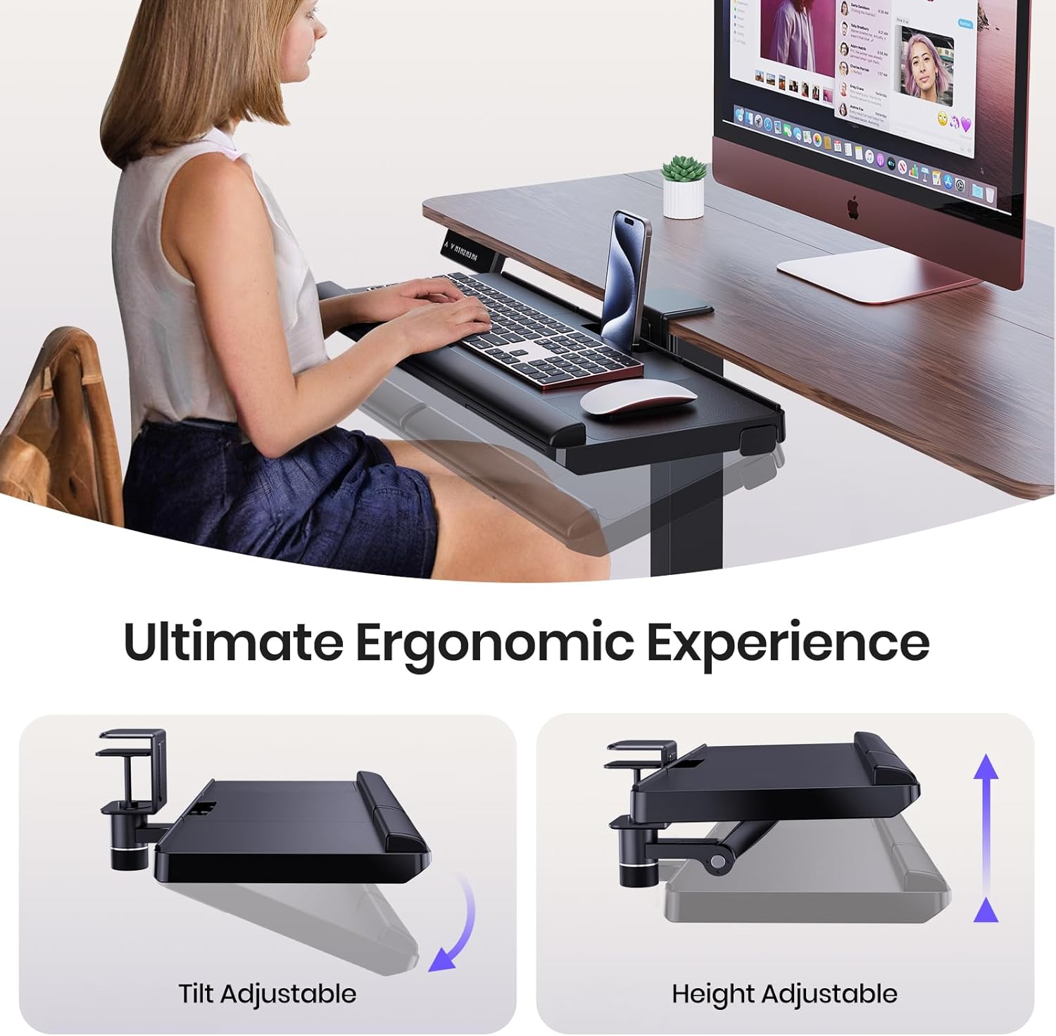Klearlook Keyboard Tray Under Desk&Above Desk - Adjustable Ergonomic Sit Stand Keyboard Riser w/360° Rotation, 24.4"×10.08" Keyboard Stand Desk Extender w/Wrist Rest&Storage Drawer-Black - Image 2