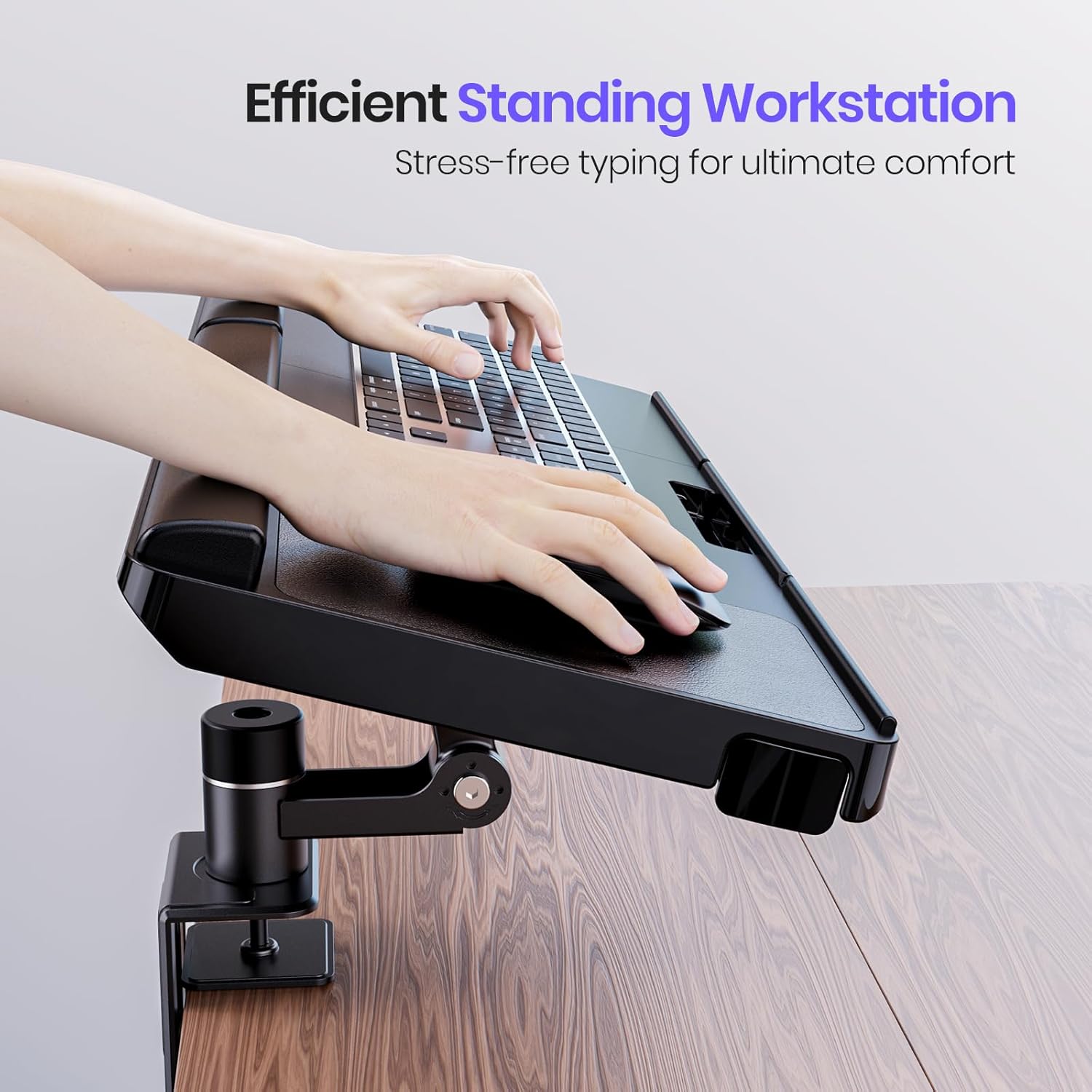 Klearlook Keyboard Tray Under Desk&Above Desk - Adjustable Ergonomic Sit Stand Keyboard Riser w/360° Rotation, 24.4"×10.08" Keyboard Stand Desk Extender w/Wrist Rest&Storage Drawer-Black - Image 3