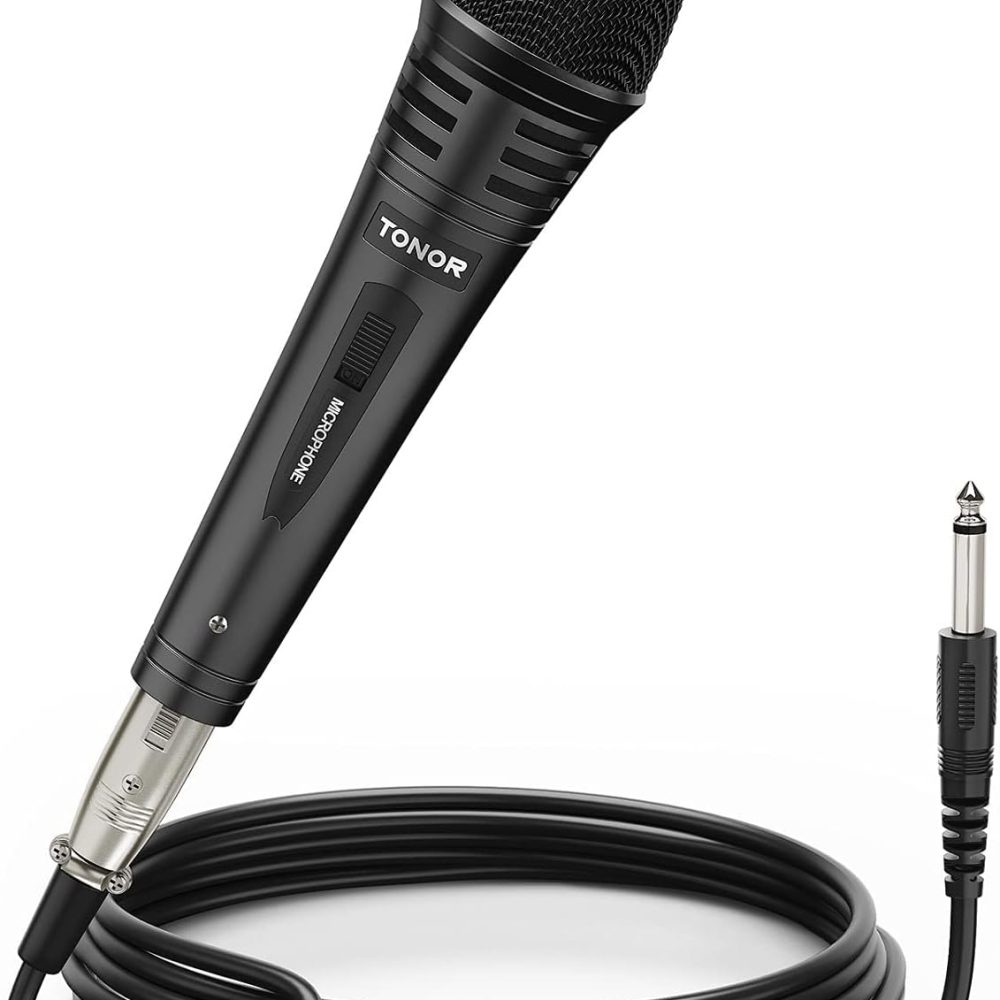 TONOR K1 Vocal Microphone for Singing, Dynamic Handheld Wired Karaoke Mic, Microfono with 5M XLR to 1/4" Cable, Compatible with Amp, Mixer, Suitable for Speech, Karaoke and Outdoor Activities